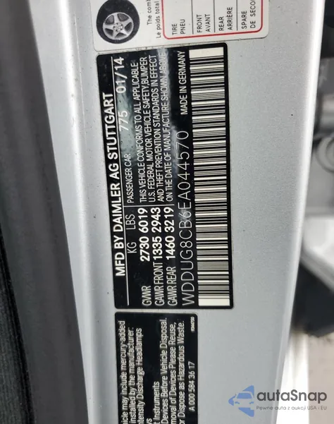 2014 Mercedes-Benz S 550 z USA, uszkodzony, nr VIN WDDUG8CB6EA044570